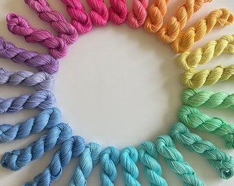 Hand Dyed Vegan Yarn Pastel Mini Skeins | Streaky Semisolid DK Light Worsted | 25 Colors to Choose From | 3 Ply Soft Bamboo Cotton Blend