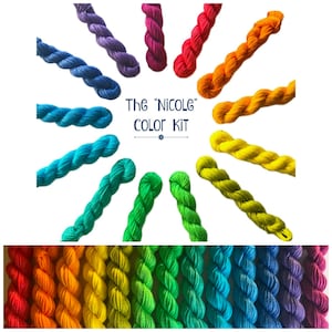 Indie Dyed Yarn Kit - "Nicole" - Bamboo Cotton Rainbow Fiber Set - 13 Bright Colors - DK Light Worsted - Semi Solids / Tonals - Ultra Minis