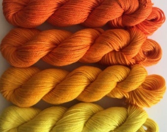 Vegan Sock / Fingering Yarn - Hand Dyed Bamboo Cotton - Choose Color & Skein Size - Light, Medium, and Deep Orange and Yellow - Artisan Yarn