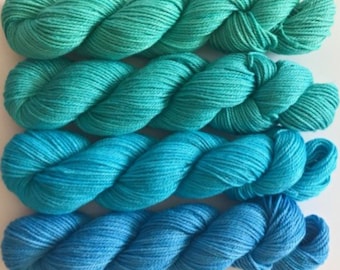 Vegan Sock / Fingering Yarn - Hand Dyed Bamboo Cotton - Choose Color & Skein Size - Teal and Turquoise Semi Solids - Artisan 3 Ply Lace Yarn