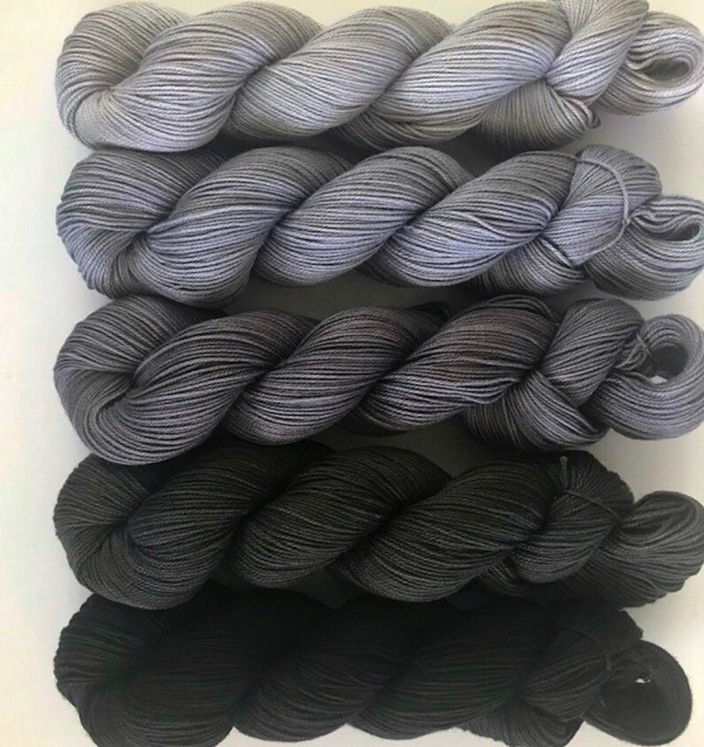 Hand Dyed Vegan Yarn Kit Grey and Black Gradient Semi Etsy