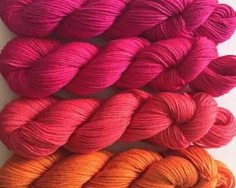 Vegan Sock / Fingering Yarn - Hand Dyed Bamboo Cotton - Choose Color & Skein Size - Pink / Light Red / Orange Semi Solid - Artisan Yarn