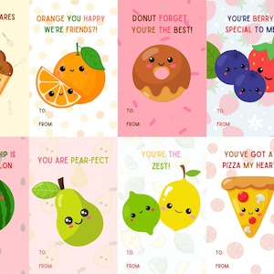 Cartão de Dia dos Namorados para crianças Cute Foods IMPRIMÍVEL Food Puns Download digital
