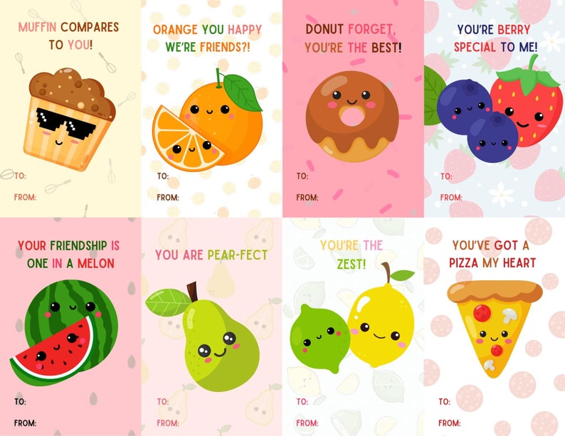 Cute Foods Kids Valentines Day Card PRINTABLE Food Puns Digital ...