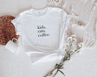 Kids Cats Coffee Short-Sleeve Unisex T-Shirt, Gift for parents, gift for cat lovers, coffee lover