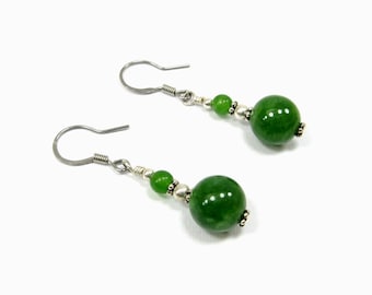 Green BC Jade, Gemstone Earrings, Boho Hippie Style, Drop Dangle Earrings, Unique Jewelry Gift