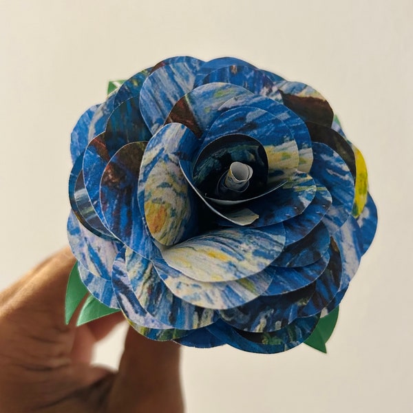Starry Night Paper Rose|Vincent Van Gogh|Paper Flowers|Art Lover Gift|Paper Roses|The Starry Night Gift|Van Gogh Gift