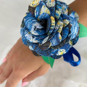 Vincent Van Gogh Starry Night Paper Rose Corsage|Themed Event|Prom|Art Lover Gift|Anniversary|Mothers Day|Starry Night Gift|Birthday