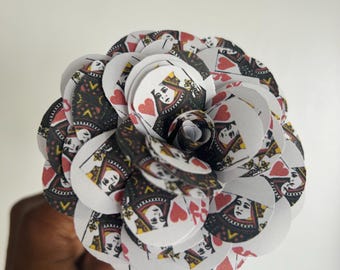 Queen of Hearts Playing Card Paper Flower, Unique Handmade