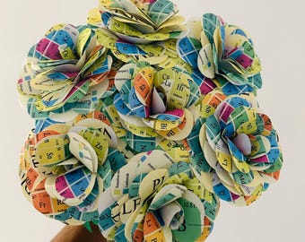 Bouquet de fleurs en papier, tableau périodique, cadeau pour professeur de sciences, fleurs en origami uniques