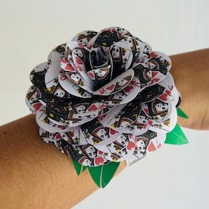 Queen of Hearts Paper Rose Corsage|Mothers Day|Card Lover Gift|Anniversary|Alice Theme|Birthday Gift|Prom|Homecoming|Wedding
