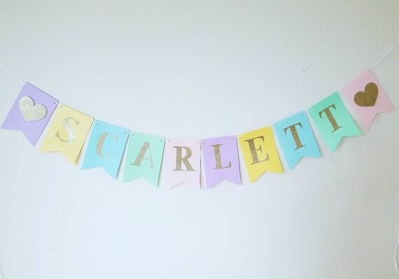Large Rainbow Pastels Baby Shower Name Banner Girls Name Banner