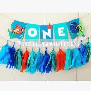 Finding Nemo banner,finding dory banner,Nemo birthday banner,highchair banner,high chair banner,cake smash banner,dory birthday banner,one,