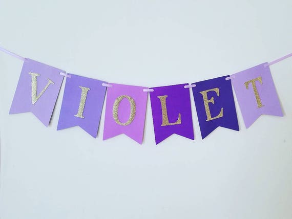 Large Purple Ombre Name Banner Purple Baby Shower Banner Purple