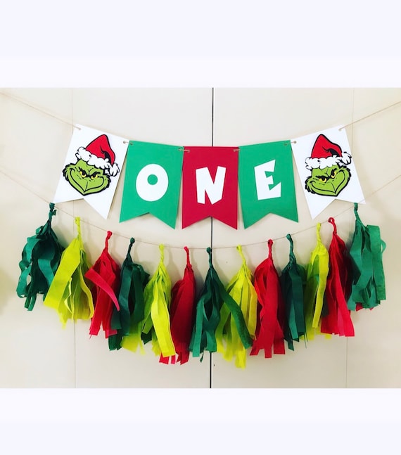 READY TO SHIP Grinch inspired highchair banner,high chair banner,grinchmas banner,grinch birthday banner,grinch cake smash banner, decor Il_570xn
