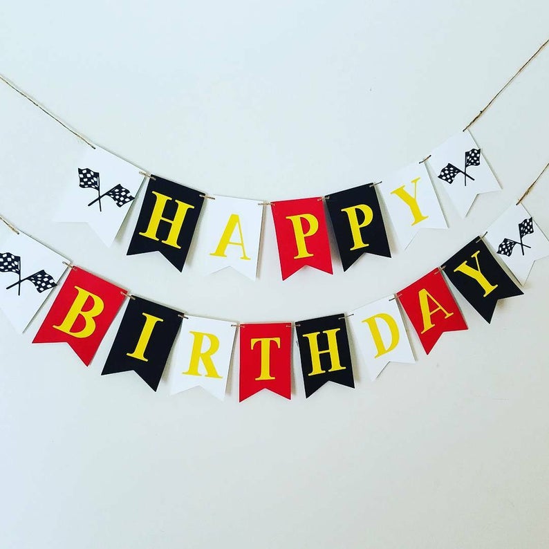 red and black banner happy birthday banner Race car banner car banner cars birthday party decor,cars cars party cars birthday banner