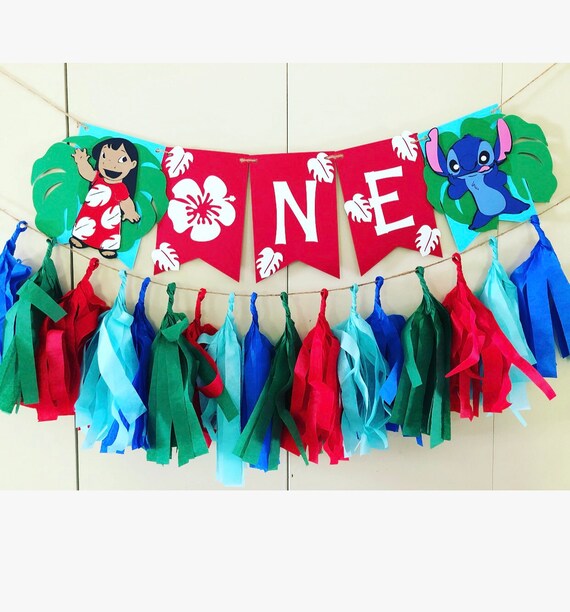 Lilo and stitch birthday banner,lilo and stitch cake smash banner,kilo and stitch high chair banner,one banner,two banner,luau,tropical Il_570xn