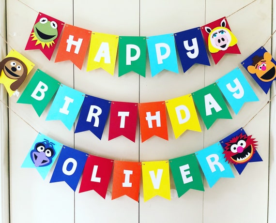 Muppets banner,Kermit the frog banner,the muppets birthday,the muppets cake smash,Kermit the frog cake smash,rainbow banner,muppets show Il_570xn