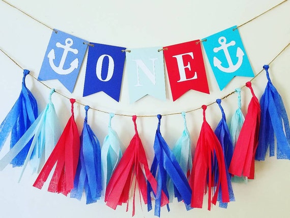 One banner,nautical banner,boy 1st birthday,anchor high chair banner,nautical high chair banner,cake smash banner,photo prop,1st birthday Il_570xn