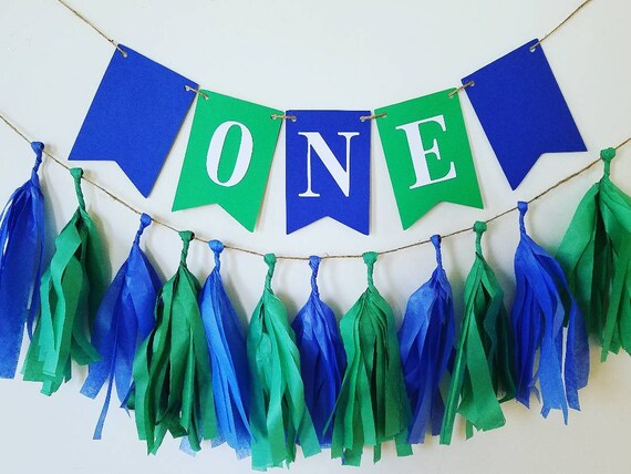 One Banner Blue And Green High Chair Banner Boy 1st Birthday