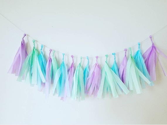 tissue paper tassel garland,mermaid 1st birthday,mermaid banner,mermaid decoration,under the sea decor,mermaid cake smash banner,photo prop Il_570xn