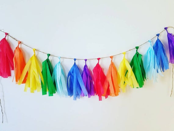 Tissue Paper Tassels,Tassel Garland,rainbow banner,rainbow party decor,rainbow 1st birthday banner,rainbow cake smash banner,rainbow props Il_570xn