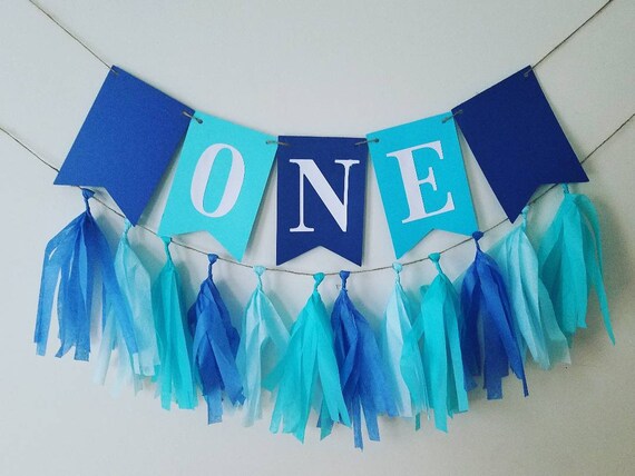 One Banner Blue Highchair Banner Boy Birthday Banner High Chair