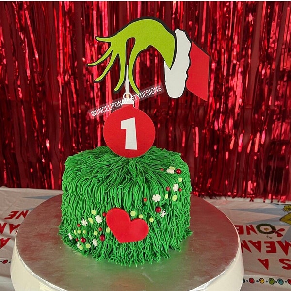 Grinch inspired cake topper, grinch birthday decor,grinch cake smash decor,grinch photo prop,grinch 1st birthday,grinch centerpiece,