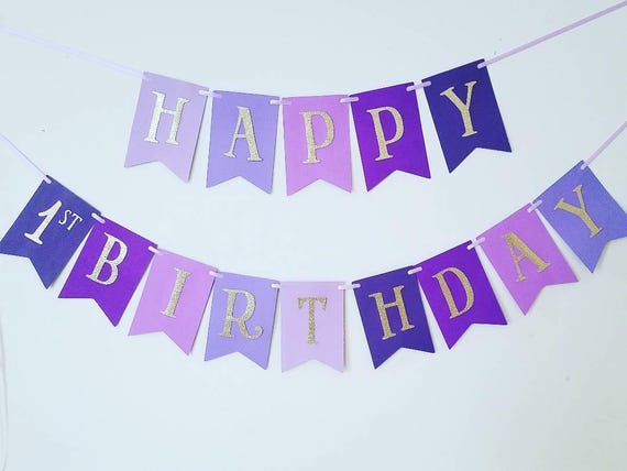 Purple Ombre Happy Birthday Banner Girl 1st Birthday Banner Purple