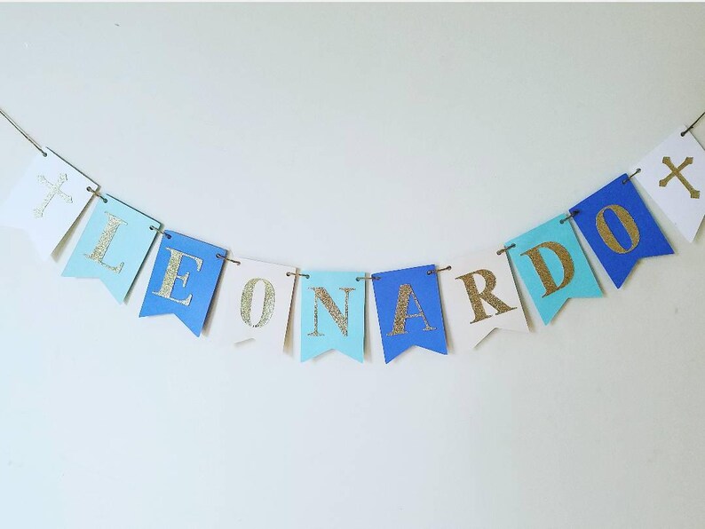 Baptism banner,God bless banner,christening banner,first communion banner,confirmation banner,baptism decor,christening decor,blue and gold