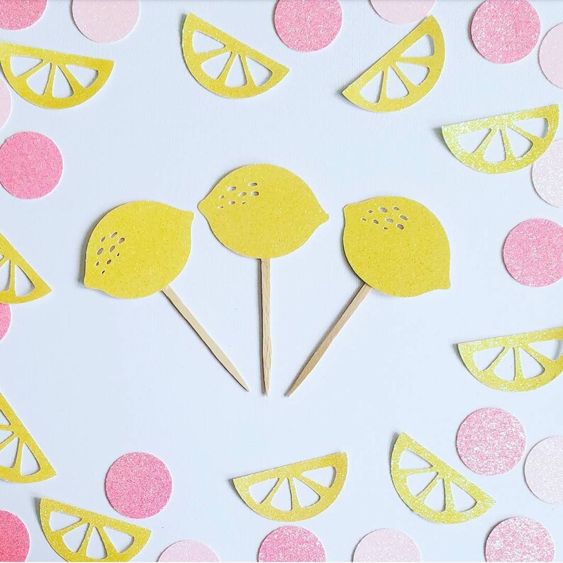 Lemon cupcake toppers,pink lemonade cupcake toppers,tutti frutti cupcake toppers,fruit cupcake toppers