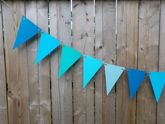 Triangle garland,blue-green triangle pennant banner.Blue birthday banner.Blue cake smash banner.Shades of blue decor,blue birthday banner Il_570xn