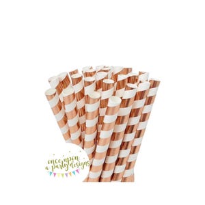 12 Metallic rose gold striped straws, biodegradable paper straws, rose straws,eco friendly straws,paper party goods,baking supplies,crafting