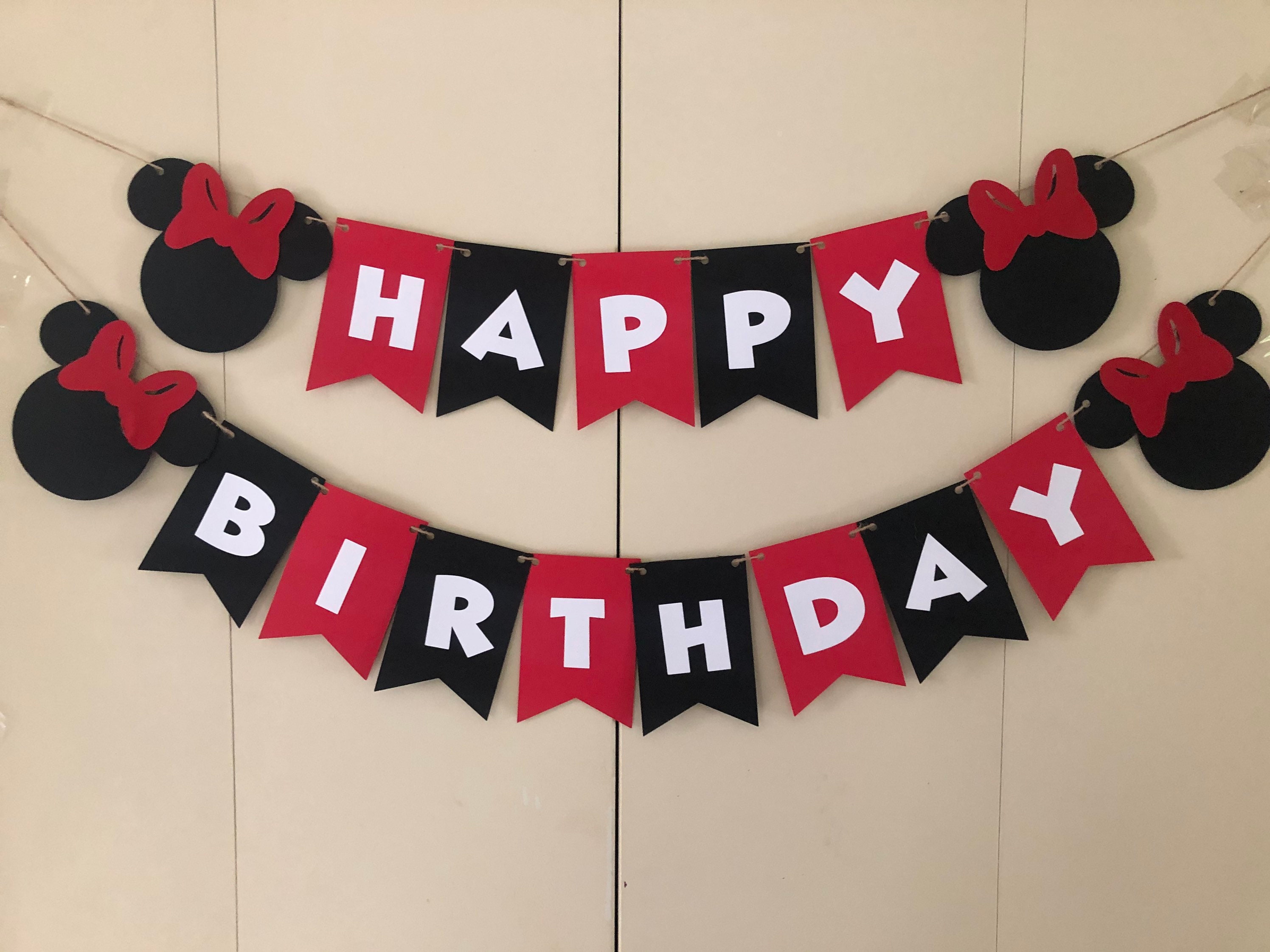 Red and Black Minnie Mouse Happy Birthday Banner. Minnie Mouse Etsy