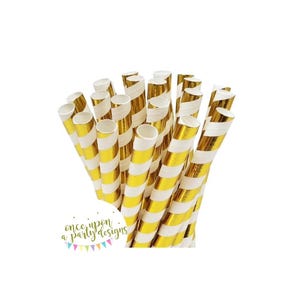 12 Metallic gold striped straws, biodegradable paper straws, golden straws, eco friendly straws, paper party goods, baking supplies,crafting