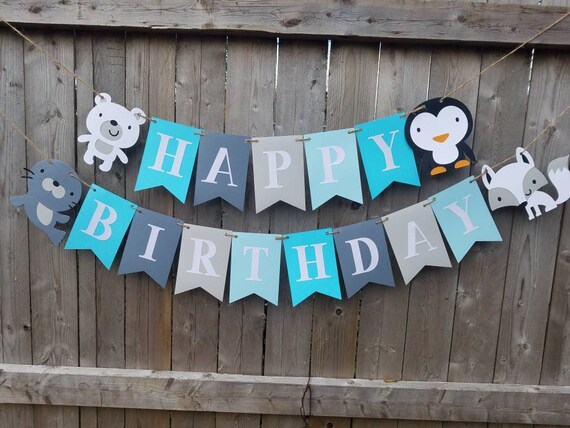 Winter animals birthday banner,winter onederland,winter wonderland,arctic animals,penguin,polar bear,seal,fox,winter 1st birthday,cake smash Il_570xn