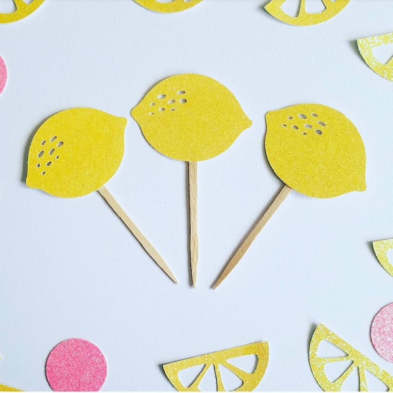 Lemon cupcake toppers,pink lemonade cupcake toppers,tutti frutti cupcake toppers,fruit cupcake toppers