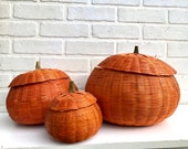 Vintage Basket Pumpkin. Pumpkin Basket. Halloween Decor. Wicker Candy Dish. Pumpkin Basket. Orange Planter Pot.