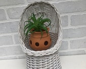 Vintage MidCentury Wicker Egg Chair. Wicker Doll Chair. Rattan Round Chair. White Peacock chair. Round Peacock Chair. Miniature Wicker Chair