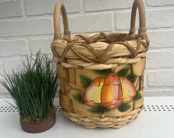 Vintage Hand Painted Fall Basket. Fall Basket with Fall Leaves.