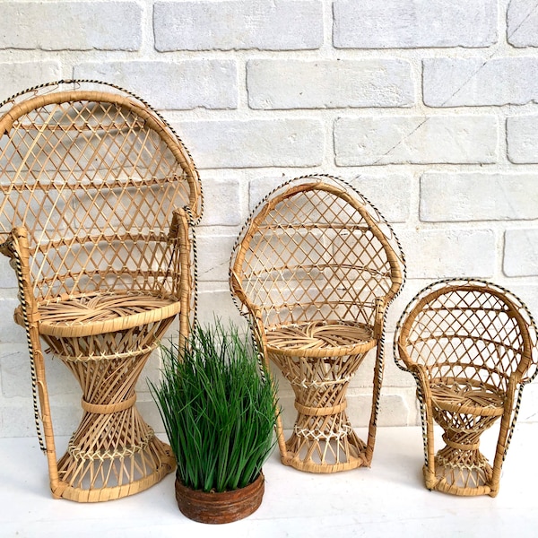 Vintage Wicker Peacock Chair. Mini Peacock Chair. Plant Stand. Boho Chair. Boho Home. Bohemian Decor. Doll Chair.