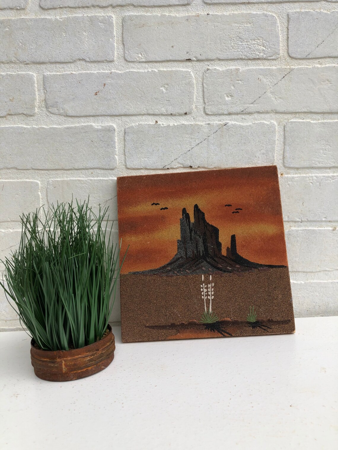 Vintage Sand Desert Tile Art. Desert Art Plaque. New Mexico Etsy