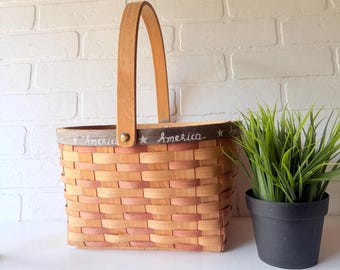 Vintage Fourth of July Basket. Woven American Basket.