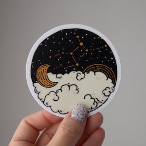 Virgo Constellation Astrology Art Sticker - Hand Drawn - Vinyl Stickers, horoscope, sun sign, energy, boho, clouds, cosmic