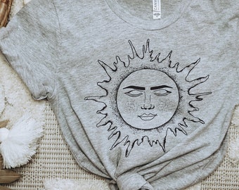 Sun and Moon Cotton T-shirt - hand drawn, mono color, Unisex comfy tee