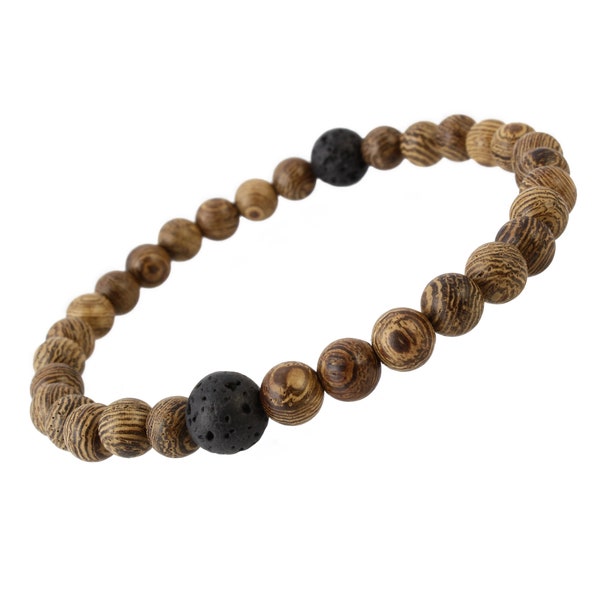 Holz Perlen Armband, Ø 6 mm, Lava, Boho, Mala, Biker, Yoga, Surfer, Tribal, Herren Männer Schmuck, Gebetskette, A02