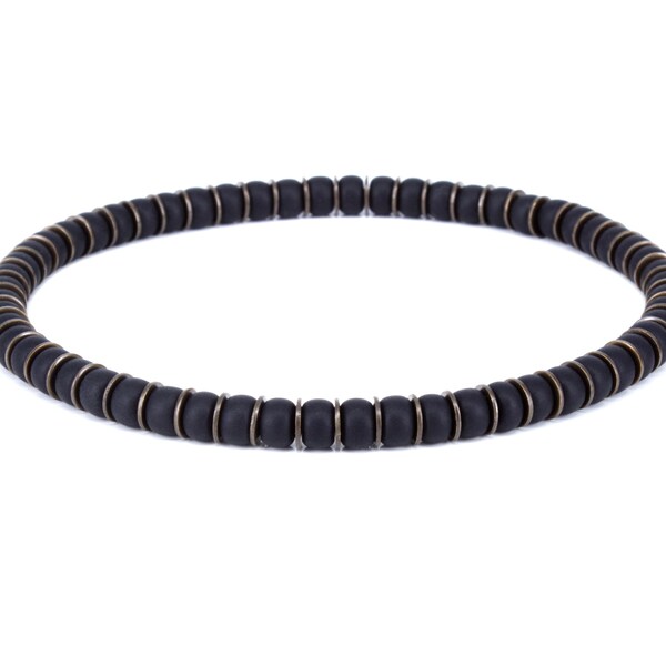 Miyuki Glas Perlen Armband schwarz Ø 4 mm, Messing bronzefarben, Rocailles, Saatperlen, Männer Herren Damen, Minimalistisch A43