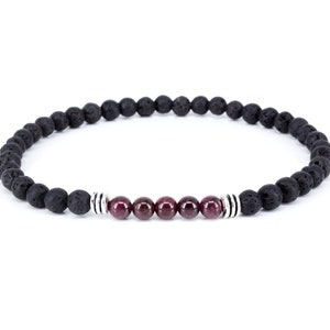 Garnet Beads Bracelet, Ø 4 mm, Lava Stones REAL SILVER Boho Mala Gemstone Chakra Yoga, Men Men's Jewelry, Meditation, Prayer Necklace A75