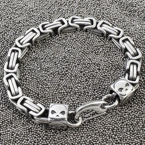 Heavy stainless steel bracelet, byzantine chain, Ø 7 mm, skull, link bracelet, men's jewelry, men's, biker, Harley, A26