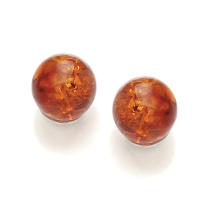 Sterling Silver Natural Amber 6mm Ball Stud Earrings